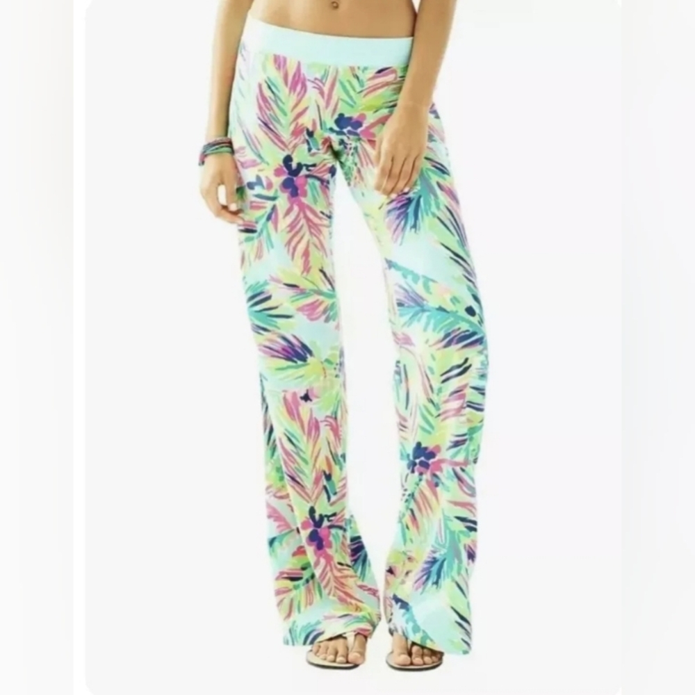 NWT Lilly Pulitzer Size XL Seaside Beach Pant Multi Island Time Palms